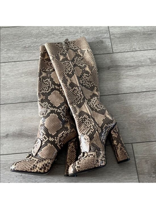 Gucci Snake-Print Over-the-Knee Boot horsebit hardware Brown Taupe size 37.5/ 7 - Picture 14 of 14